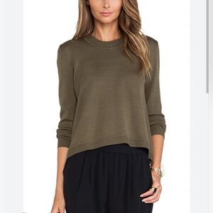 Jenni Kayne Womens military green 100% wool open back crew neck sweater Medium